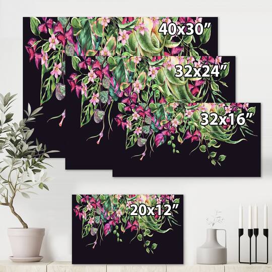 Designart - Floral Tropical Leaves Om Black